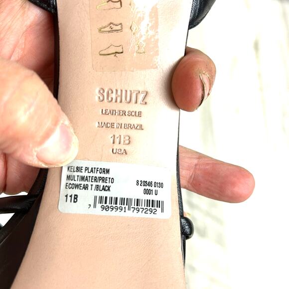 SCHUTZ Women’s 11 Kelsie Black Leather Platform Strappy Block Heel Sandals - Picture 10 of 10